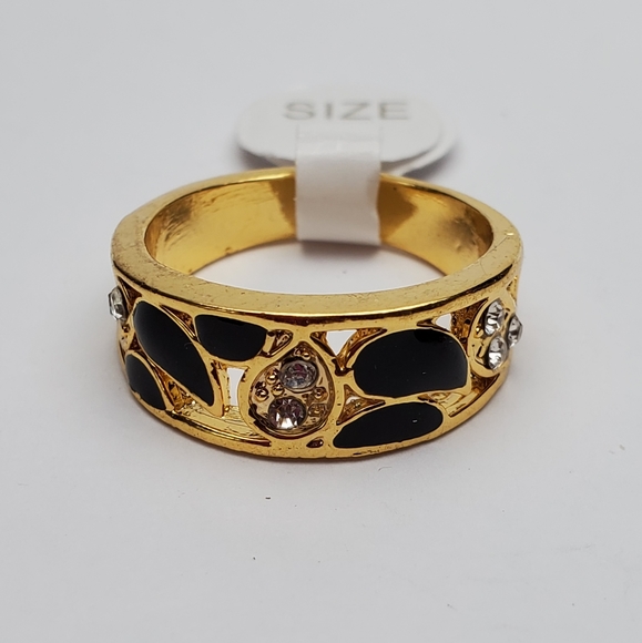 Gold plated red, green, black enamel cocktail ring - Picture 3 of 9